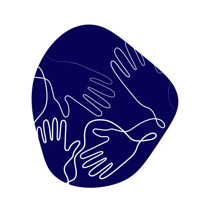 Graphical illustration showing four hands linked together with a solid white line